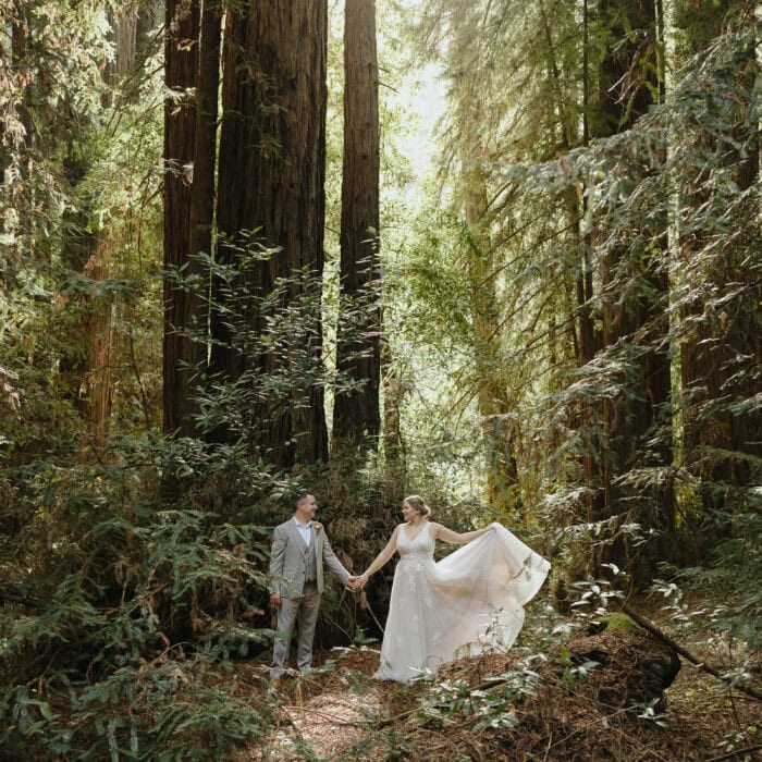 Couples redwood elopement portraits outside of Big Sur Lodge