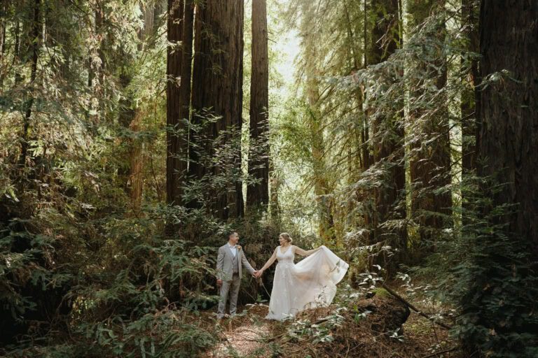 Couples redwood elopement portraits outside of Big Sur Lodge